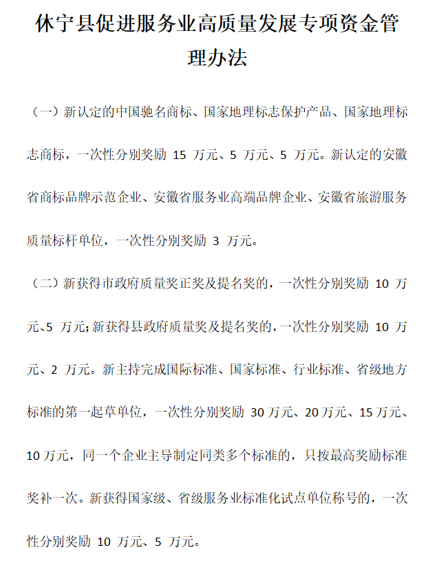 安徽省黃山市休寧縣促進服務業(yè)高質量發(fā)展（知識產權）專項資金管理辦法